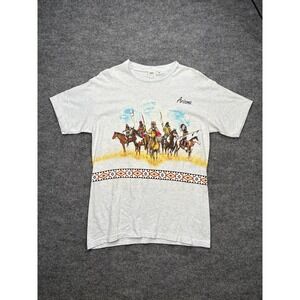 Vintage 1991 Habitat Arizona Native American Graphic T-Shirt Mens Large Blue 90s